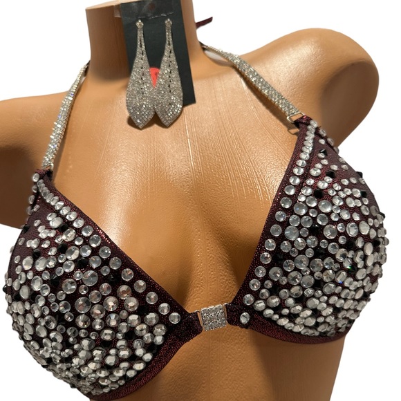 Red/Black competition bikini posing suit new pro-cut  handmade cup size 36B - Picture 2 of 5